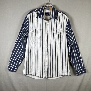 VTG Wrangler Large Striped Button Up Brushpopper Western Shirt Size 16-35 EUC